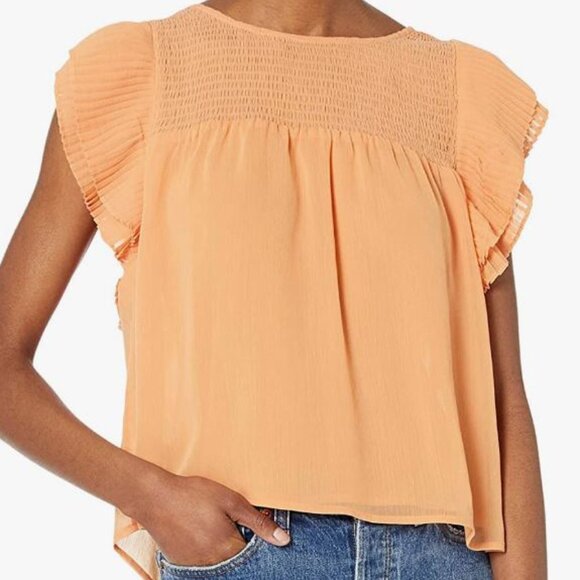 BB DAKOTA Top By Steve Madden Top CREAMSICLE NEW Sweet Flutterings Blous… - Picture 3 of 11